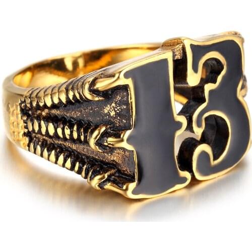 Gold Tone Mens Lucky 13 Dragon Claw Stainless Steel Biker Ring Mens Jewelry