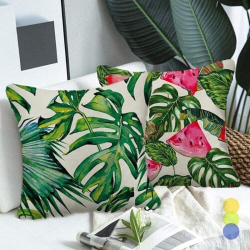 Green Tropical Plants Cushion Cover Decorative Throw Pillows Fauxlinen Pillow Cover for Living Room Office Pillowcase Home Decor