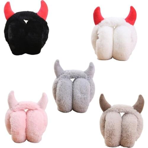 New style Fashion Plush Feel Female Winter Earmuff With Horns Warm Ear Muffs Headphones Shape Adjustable Foldable Christmas