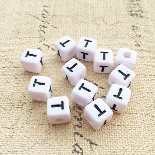 Wholesale Single T Printing Acrylic Letter Beads Cube 10*10MM Square Plastic Alphabet Lucite Jewelry Ornament Spacer Bead 550pcs