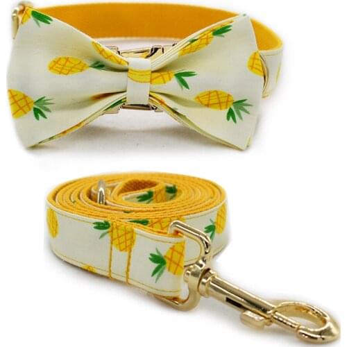 New Pet Accessories Girl Boy dog collar Pineapple pattern bow tie collar and Leash Set for pet dog cat with gold metal buckle