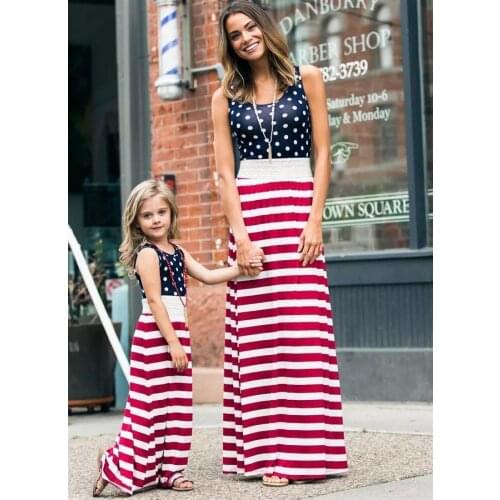 2018 Brand New Mother Daughter Matching Maxi Dress Family Match Dresses Sleeveless Striped Patchwork Summer Sleeveless Sundress