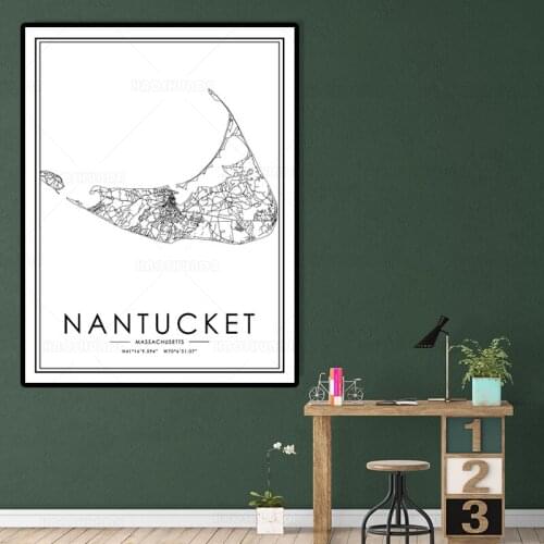 NANTUCKET Map Poster Custom Cities Map Print Abstract Canvas Paintings Black and White Wall Art Picture Modern Home Decoration