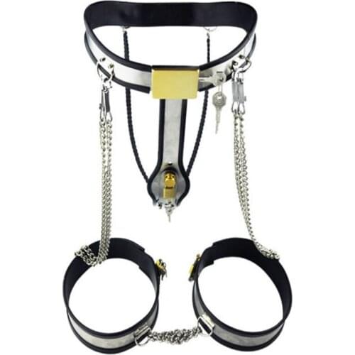 Women Chastity Lock Belt Set Stainless Steel Bondage Leg Belt Bdsm Pants Vagina Plug Sex Toys for Couples Chasity Cage Sex Toys