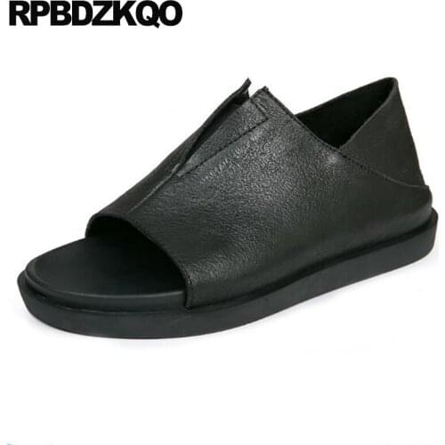 2019 men sandals leather summer outdoor flat black shoes native casual genuine open toe italian slip on designer slippers slides