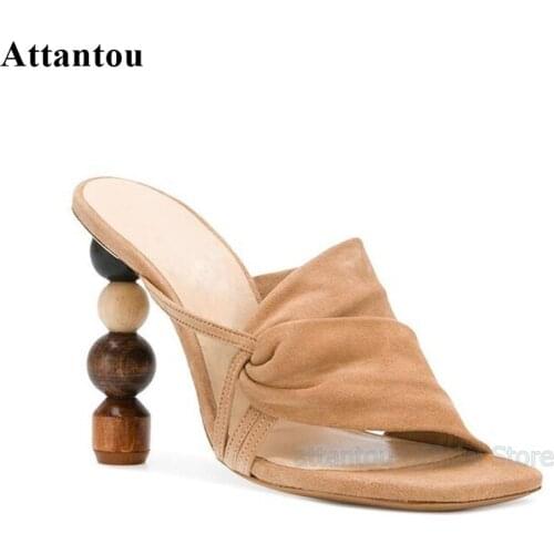 Apricot Suede Leather Women Summer Sandals 10cm Block Heeled Ladies Slides Party Shoes Black Fashion Formal Sandalias Mujer