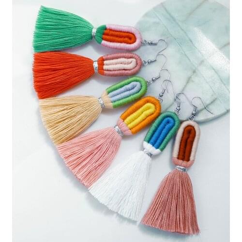 Hula Neon Rainbow Tassel Earrings Statement Boho Bohemian Macrame Fringe Dangle Jewelry for Women Girl Extra Large Rainbow