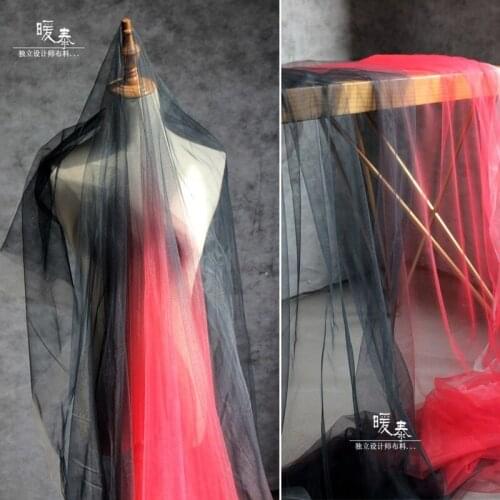 Mesh Tulle Fabric Black Red Gradient DIY Scarf Veil Background Decor Skirt Gown Wedding Dress Lace Designer Fabric