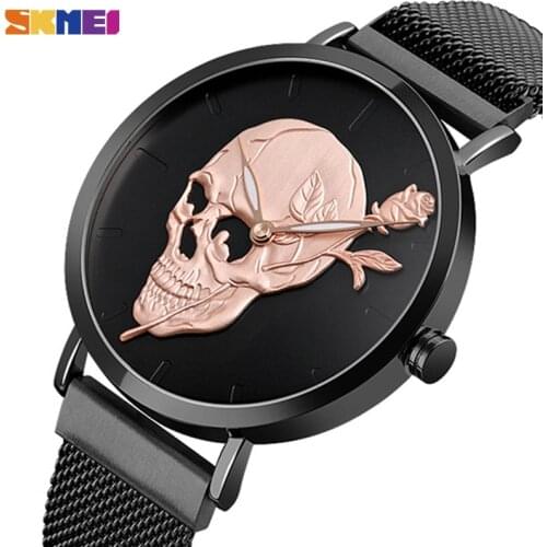 SKMEI Mens Watches Top Brand Luxury Quartz Wristwatch Simple Magnet Watch Stainless Band Waterproof Luminous montre homme 9173