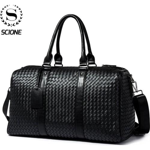 Scione Short-Distance Travel Bag MenS Hand Luggage Bags MenS Soft PU Leather Large Capacity Waterproof Fitness Shoulder Bag