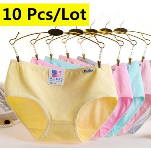 Wholesale 10Pcs / Lot Womens underwear cotton Women Briefs Solid Low-Rise Womens shorts Girls Panties Lingerie Underwear Women
