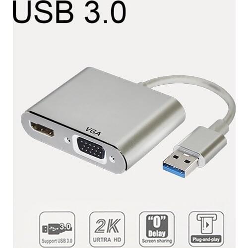 USB to VGA HD Adapter 1080P USB 3.0 Video Adapter Fast Transmission 2 Output Video Converter, Black
