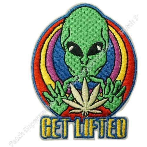4" Get Lifted Pot Leaf Alien UFO Hippie Embroidered Punk Rock applique iron-on patch scrapbooking accessories