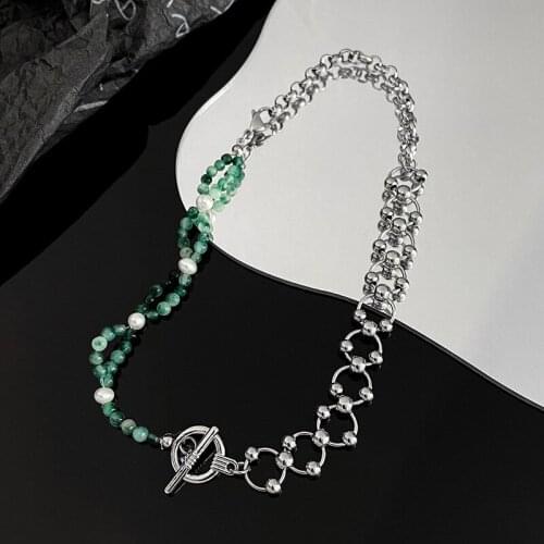Bohemian New Splicing Green Crystal Alloy Clavicle Necklace for Women Simple Fashion Ladies Hip Hop Street Jewelry Gifts 2021