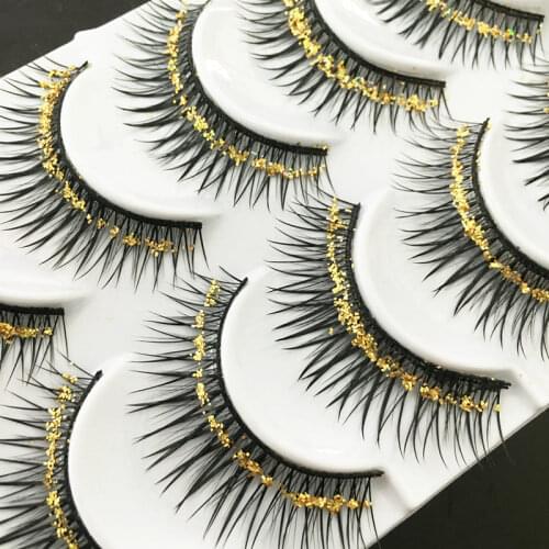 YOKPN Handmade Gold Glitter False Eyelashes Exaggerated Stage Performance Effect Eyelashes Latin Dance Makeup Thick Eyelashes