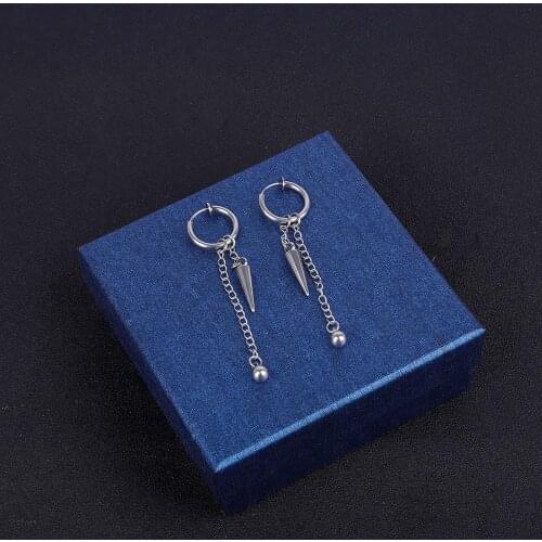 1pair Black Silver Color Fashion Hip Pop Popular Party Stainless Steel Non Piercing Tassel Prevent allergy Stud Earrings For Men