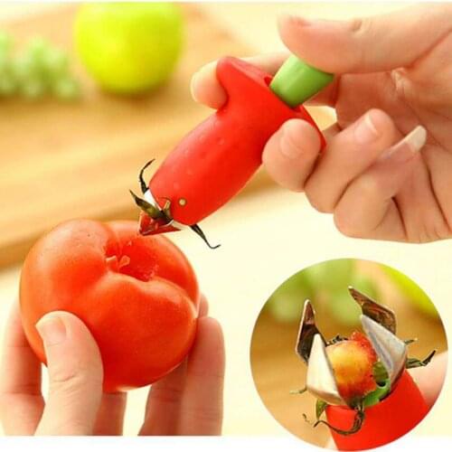 1 Pcs Strawberry Hullers Metal +Plastic Fruit Remove Stalks Device Tomato Stalks Strawberry Knife Stem Remover