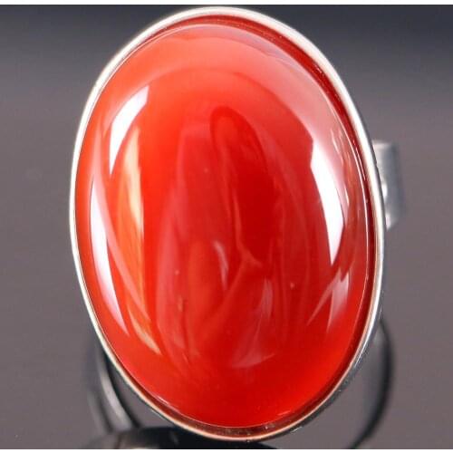 1Pcs Women Men Wedding Ring Jewelry Gift Natural Stone Oval Beads Red Carnelian Adjustable Finger Ring Z131