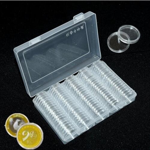 100pcs 27mm Round Plastic Holder Capsules Container with Storage Organizer Box Foam Gasket for Coin Collection Coin Case