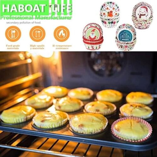 100pcs Christmas Printed Cake Paper Cups High Temperature Baking Utensils Greaseproof Paper Cake Tray Kitchen Tools G