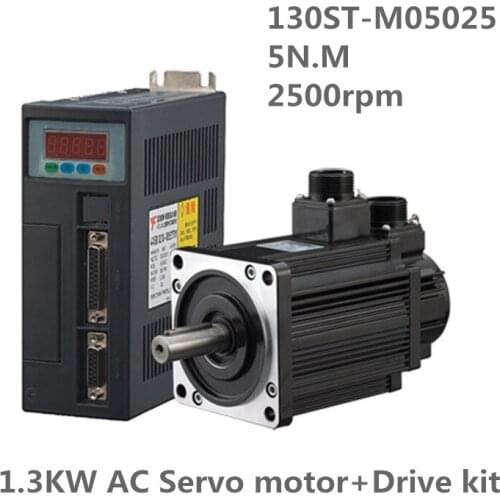 130ST-M05025 220V 1.3KW AC Servo motor 1300W 2500RPM 5N.M. Single-Phase ac drive permanent magnet Matched AASD- 30A Driver