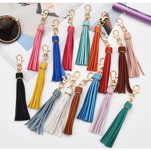 Fashion PU leather tassel keychain Bag pendant oversized colourful diy luggage customize accessories ladies school bag ornaments