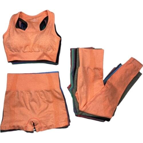 3 Pieces/Set Women Vital Workout Clothes Gym Sports Bra+Sport Shorts+Seamless Leggings Sports Wear Women Gym Clothing Yoga Suit