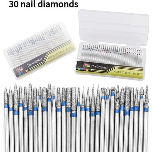 30Pcs/Box Diamond Nail Polishing Needle Nail Art Tool Kits Drill Bit Professional Nail Grinding Head Set for Manicure Pedicure