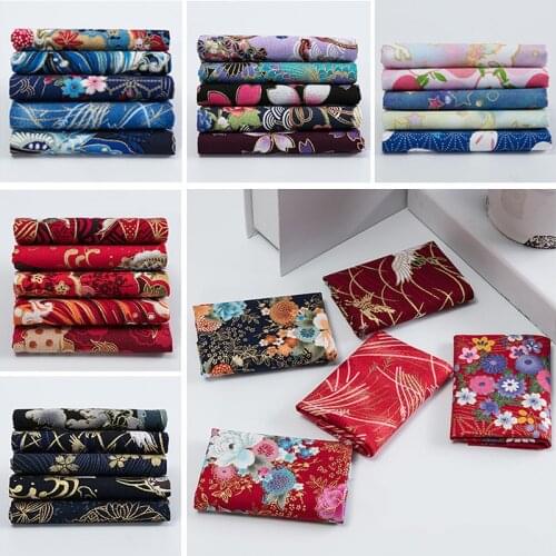 5pcs Japanese Fabric Cherry Blossom Sakura Bronzing Cotton Fabric DIY Sewing Kimono Cheongsam Bag Patchwork Cloth Material