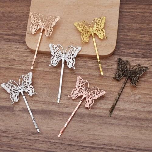 50 PCS 36x25mm Butterfly Barrettes DIY Hair Clips Metal Copper Material Hairpin Base Setting Hair Accessories For Women