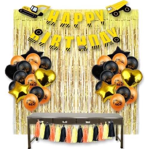 Amawill Construction Excavator Ballon Police Ambulance Fire Truck Car Latex Balloons Baby Shower Birthday Fireman Party Decor