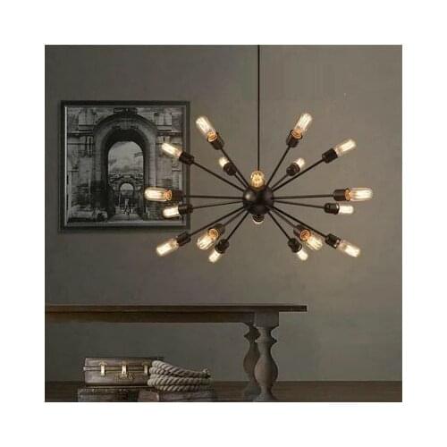 Black Industrial Wrought Iron Chandelier Lighting Fixture Vintage Metal Antique Lamp With 10/12/18 Lights Painted Finish E27