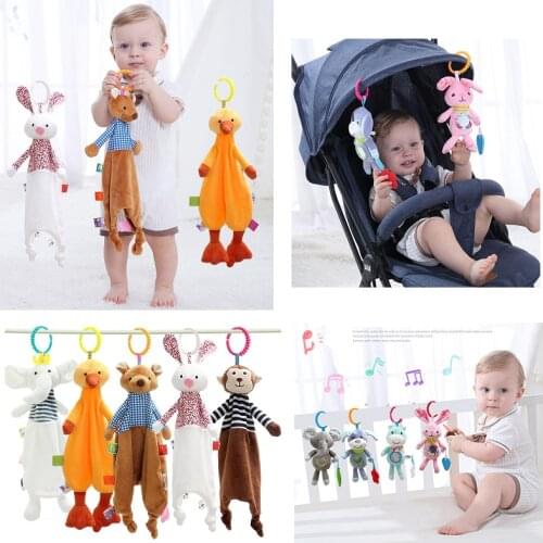 Baby Soft Plush Animal Doll Toys Teether Infant Stroller Hanging Appease Towel Grasping Rattles Monkey Newborn Playmate Calm Toy