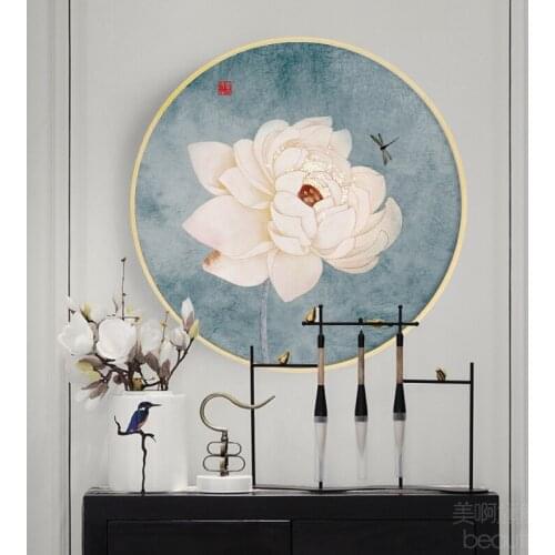 EECAMAIL 5D Diamond Painting Ful Diamonds Embroidered Lotus Bird Porch Bedroom Round Stick Diamond Painting Home Decoration