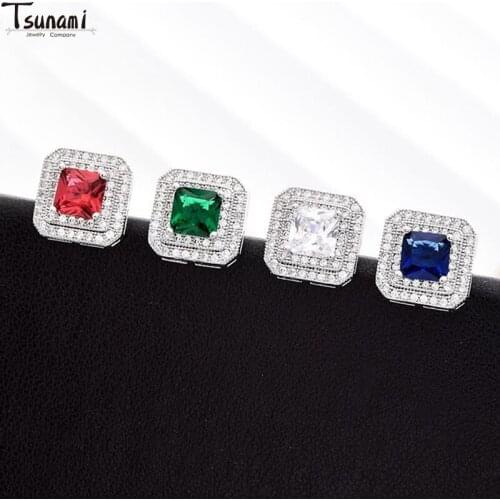 Classic Small Square Fashion Jewelry Trend Simple Bling Zircon Stone Earrings For Women Christmas Gifts 2021 New Female Earring