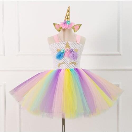 Unicorns Costume for Birthday Party Pastel Unicorn Dresses for Girls Rainbow Princess Tutu Dress Girl Halloween Costume Outfit