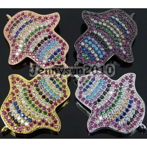 Colorful Zircon Gems Stones Pave Hamsa Hand #2 Bracelet Connector Charm Beads Silver Gold Rose Gold Gunmetal 10Pcs/Pack