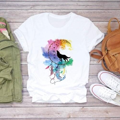 Summer Womens T-shirt Short Sleeve Dream Catcher Fashion Print Ladies T-shirt Top T-shirt Ladies Harajuku Graphic Female Tshirt