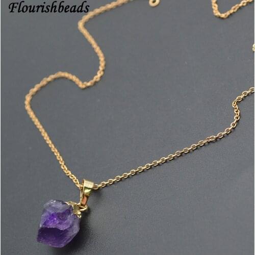 Small size natural amethyst rough stone nugget pendant 18" linked chains necklace fashion woman necklace