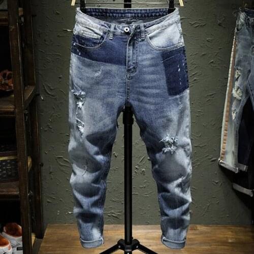 Fashion Casual Ripped Jeans Men Skinny Jeans Ankle-Length Streetwear Distressed Jeans Denim Trousers Male Clothes