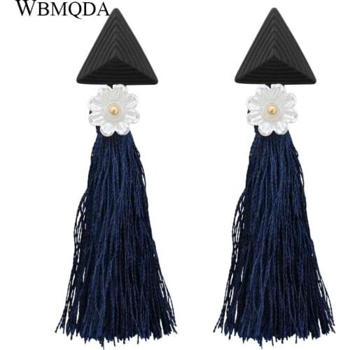 Fashion Blue Cashmere Tassel Earrings For Women Vintage White Flower Drop Earings Bohemian Jewelry Christmas Gifts