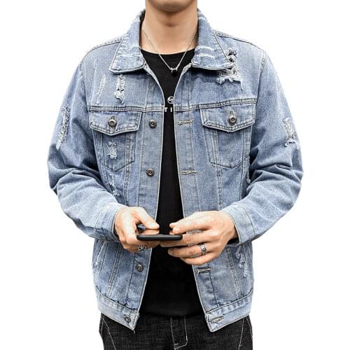 Mens Blue Denim Jacket 2021 Spring Men Hip Hop Slim Fit Cowboy Jacket Male Cotton Streetwear Ripped Outerwear Coats M-4XL