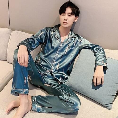 Plus Size Pajamas Man Spring Autumn High Quality Long-Sleeve Ice Silk Sleepwear Luxury Noble Pijama Casual Male Home Wear Suits