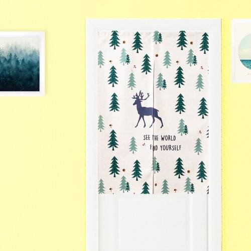 Nordic Forest Tree Deer Door Curtain Linen Tapestry Study Bedroom Home Decor Bedroom Kitchen Curtains Customize/85x120cm/85x90cm