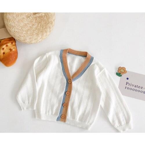 Infant Clothes New Baby Boy Girl Hit Color Hollow Cardigan Jacket Long Sleeve Knitted Sweater Coat Thin