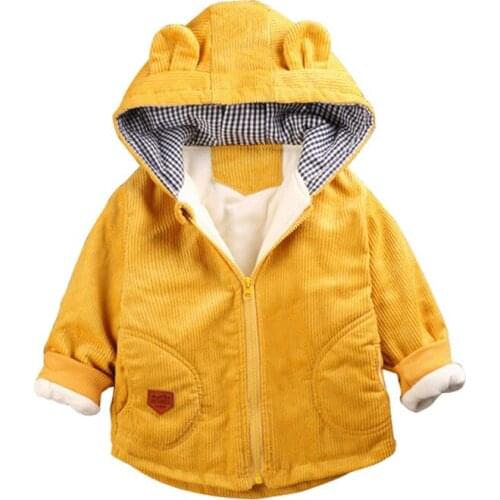 Autumn Winter New Boys Fashion Velvet Jackets Cute Thick Clothing Infants Girls Baby Solid Color Hooded Cotton Coat