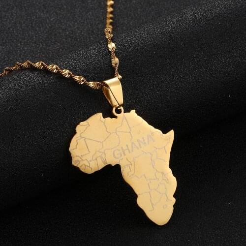 Stainless Steel Africa Map with Ghana Pendant Necklaces African Maps Charm Jewellery