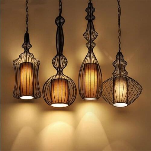 American Spa Birdcage Pendant Lights Modern Living Room Restaurant Fabric Shade Hanging Lamps Retro Study Corridor Lighting