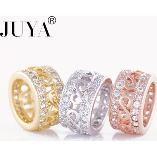 Hollow Round Big Hole Beads For Jewelry Making Micro Pave CZ Rhinestone Copper Metal Beads Handmade Jewelry Accessories DIY