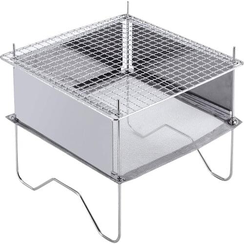 Portable Camping Fire-Burning Bench Grill Ultra-Light Detachable Stainless Steel Folding Barbecue Grill Bonfire Stove